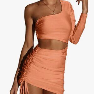 CHYRII Women's One Shoulder Sleeveless Cutout Ruched Bodycon Mini Club Dres